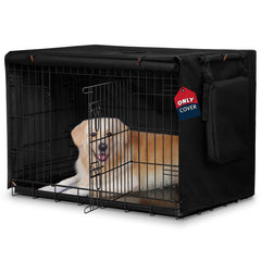 VERABE dog crate cover in waterproof fabric shields crates from rain and dust outdoors.