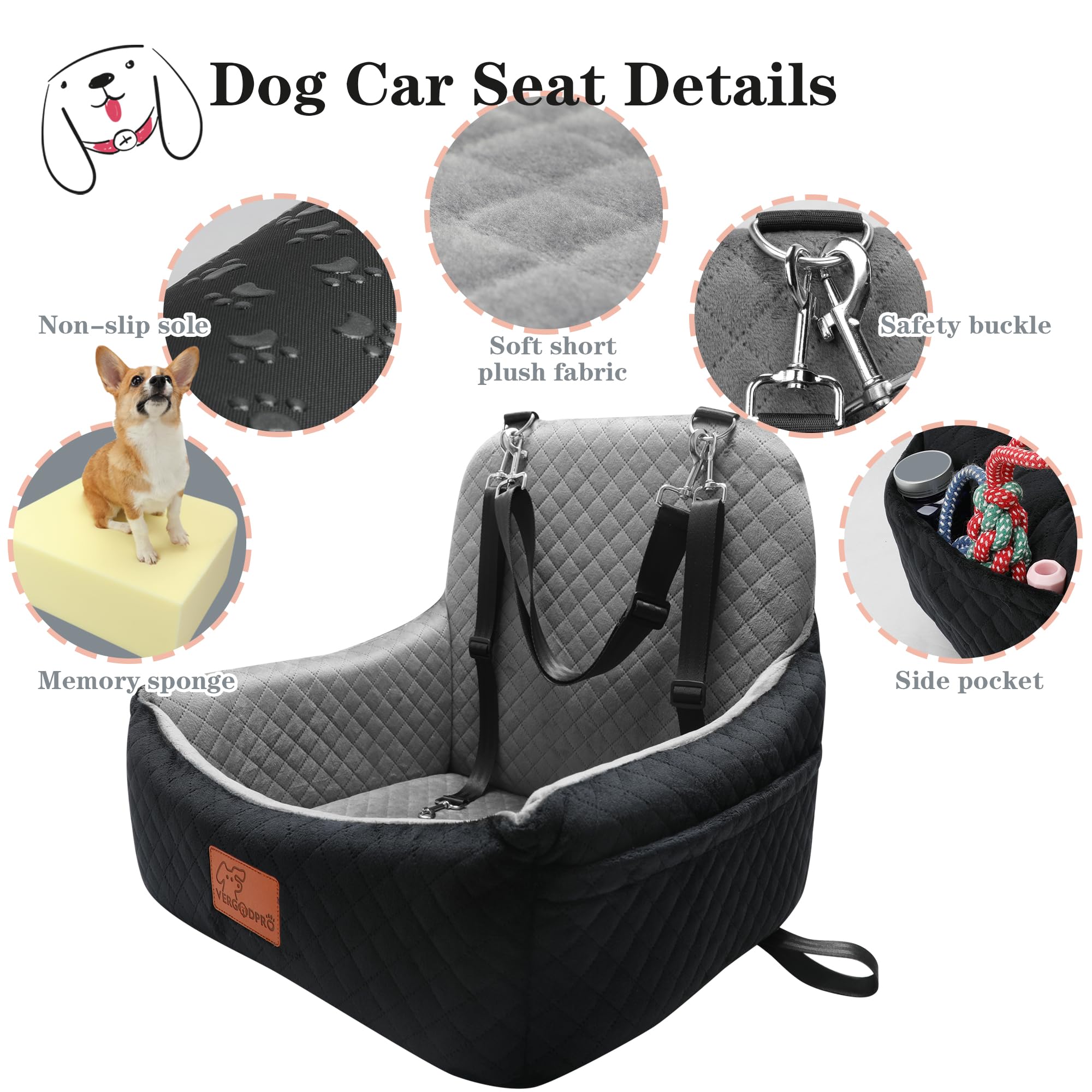VERGODPRO dog car seat front-and-rear installation keeps pets secure in any seat.
