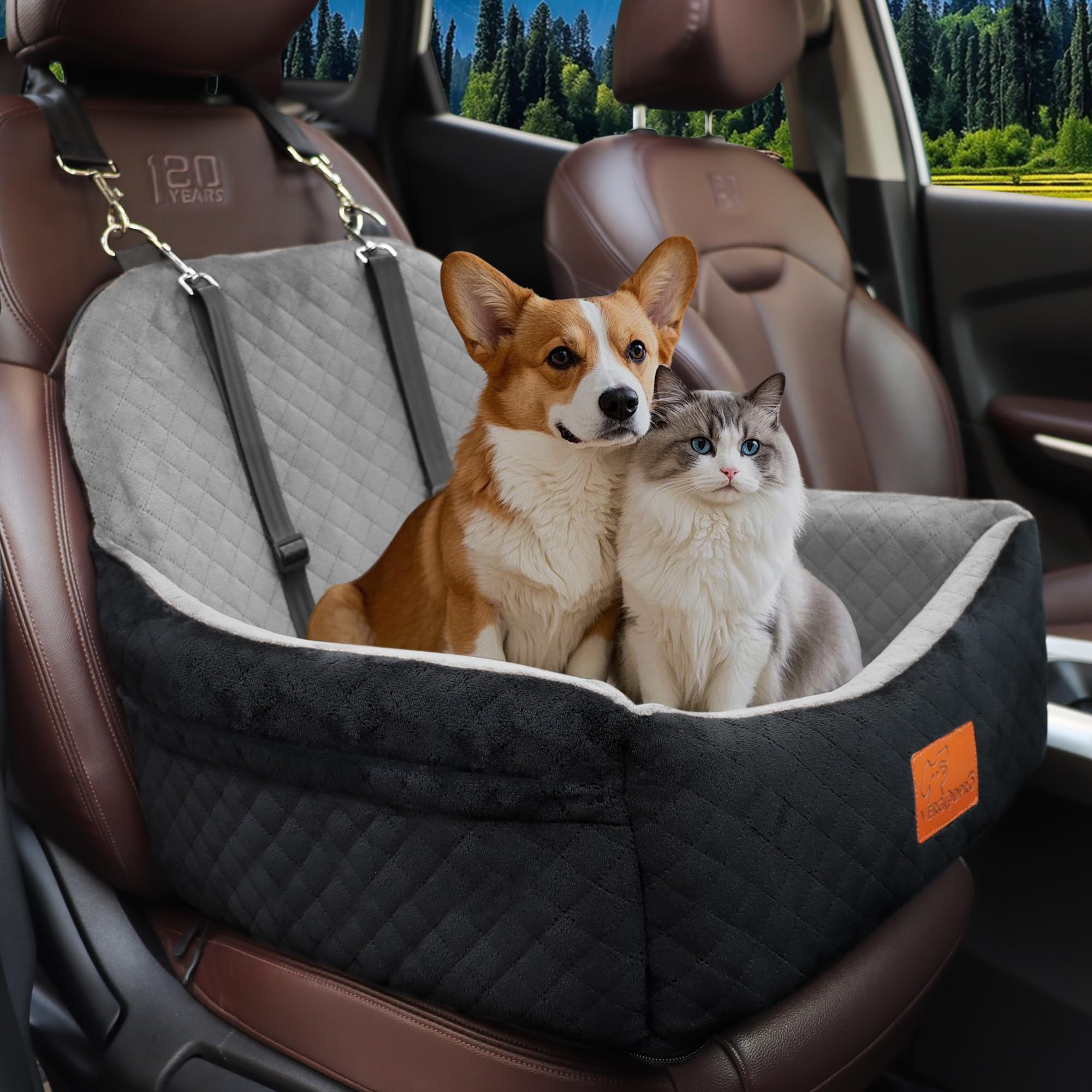 VERGODPRO dog car seat memory foam cushions plush comfort on long drives.