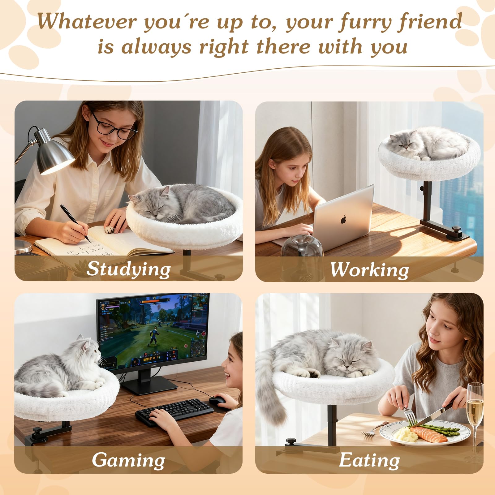 VERIFOST space-saving design saves desk space while adding a cat rest