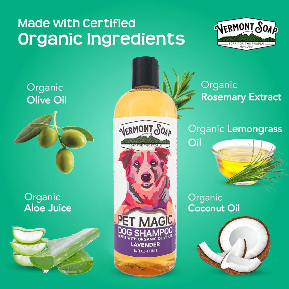 Vermont Soap Organics Pet Shampoo rich foamy lather on coat.