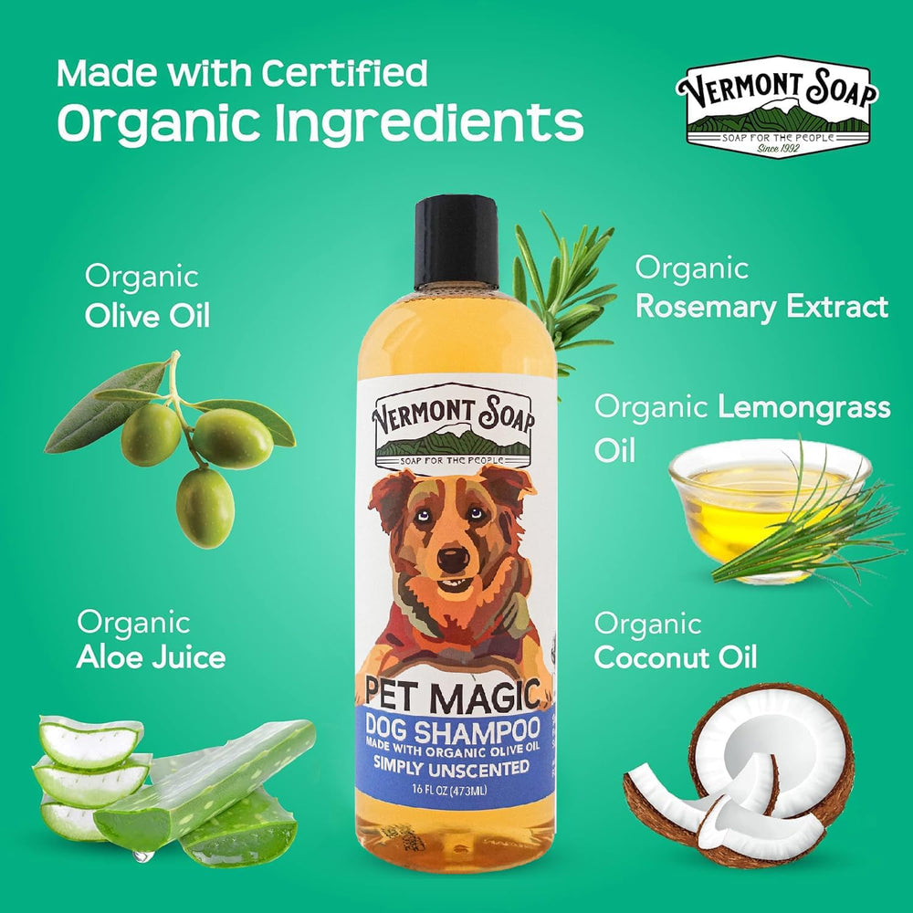 VERMONT SOAP Organics Pet Shampoo lather action on a dog's coat