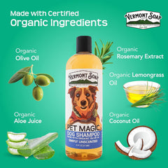 VERMONT SOAP Organics Pet Shampoo lather action on a dog's coat