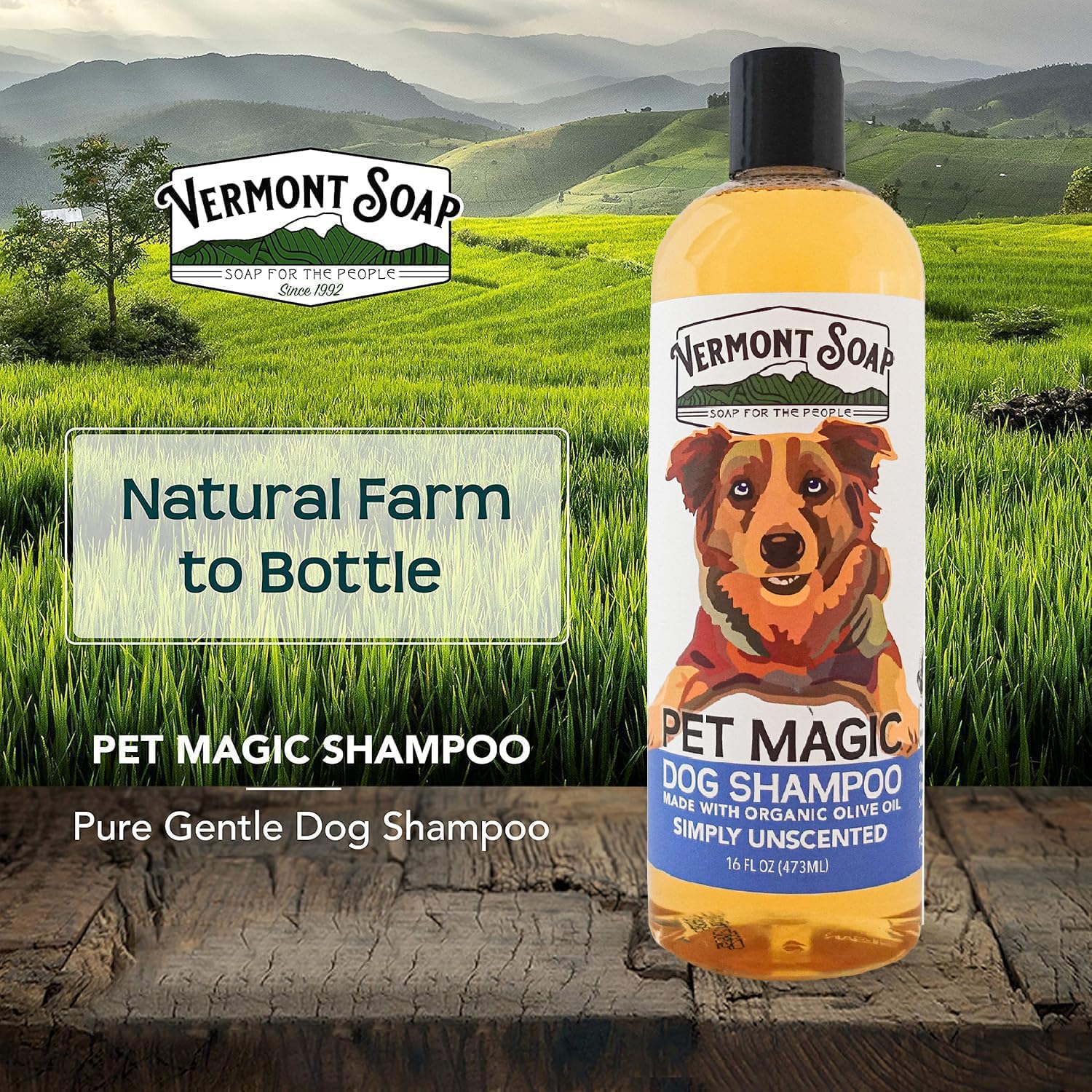 VERMONT SOAP Organics Pet Shampoo olive oil nourish close-up