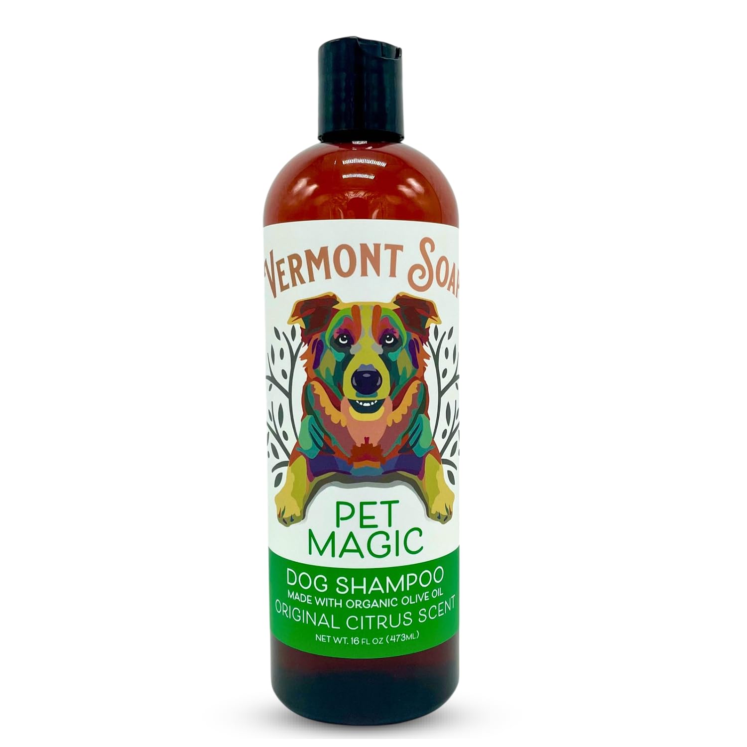 Vermont Soap Organics Pet Shampoo bottle with Original Citrus for gentle cleansing.