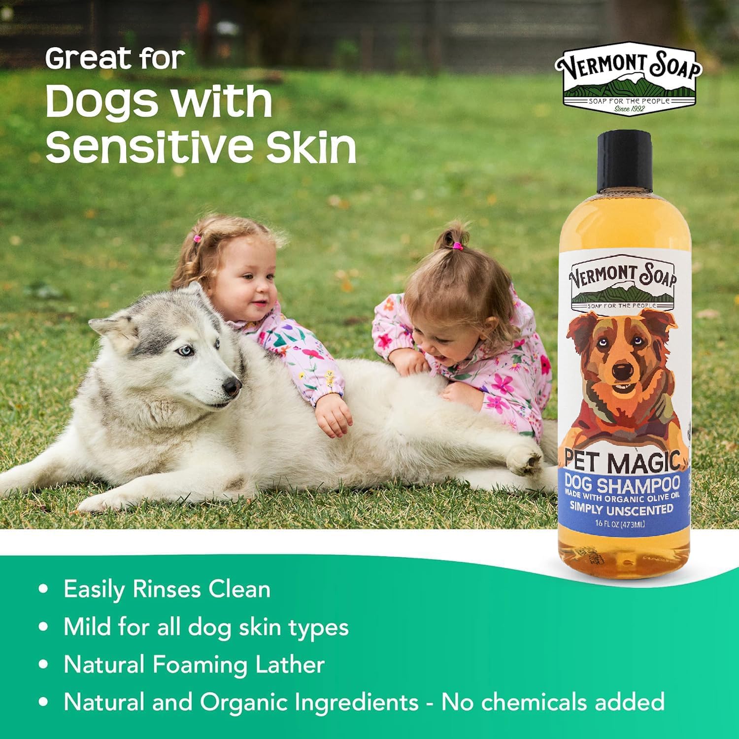 VERMONT SOAP Organics Pet Shampoo USDA certification logo visible