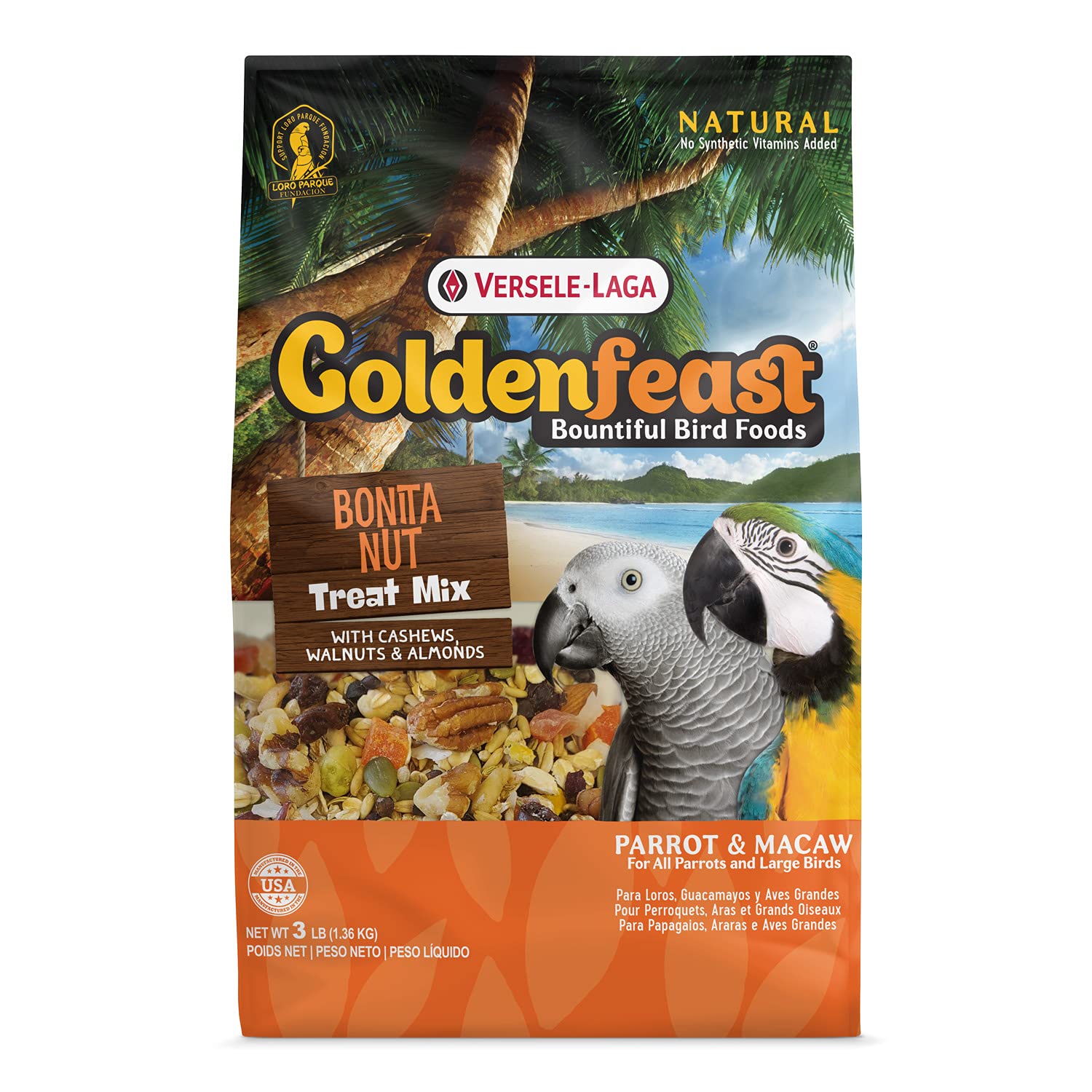 Versele-Laga Bonita Nut Treat Mix bag showcasing natural ingredients for engaging foraging.