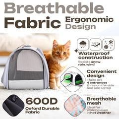 Vertical-Pro foldable cat carrier demonstrates compact storage for trips.