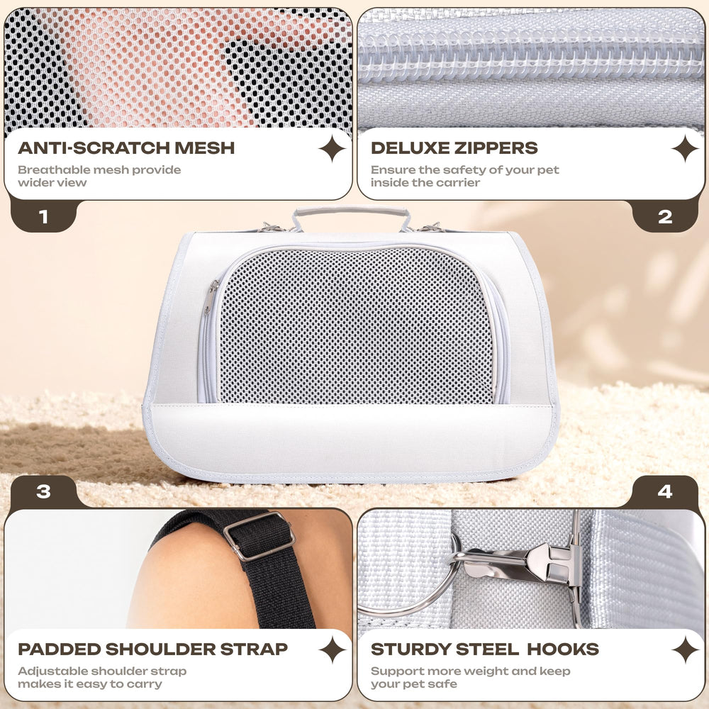 Vertical-Pro lightweight soft-sided pet bag offers portable comfort for small pets.