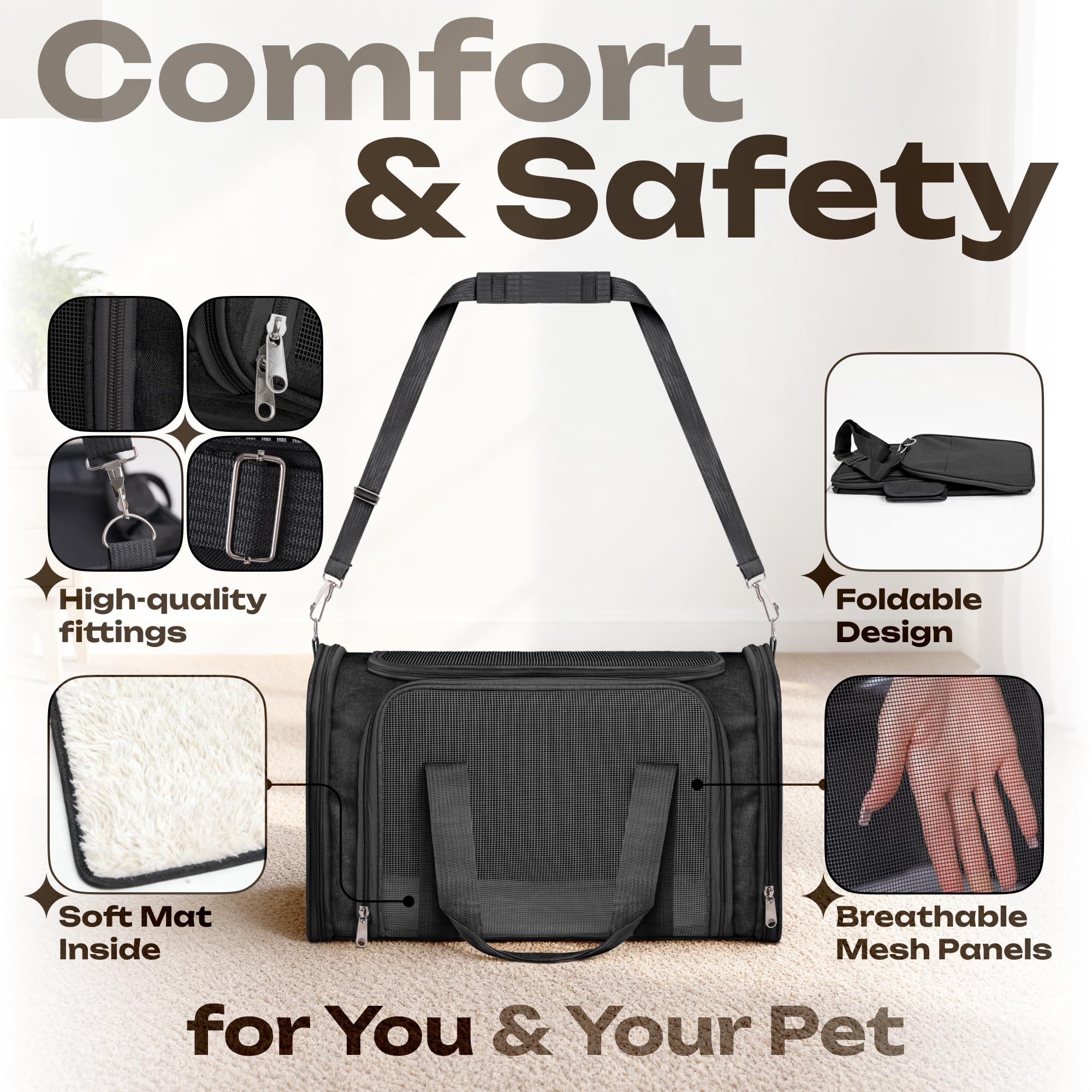 Vertical-Pro travel-ready cat and dog carrier suitable for car trips.