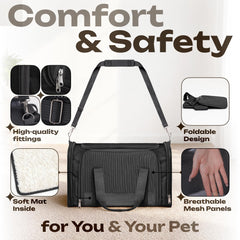 Vertical-Pro travel-ready cat and dog carrier suitable for car trips.