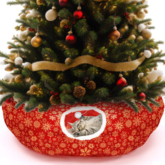 Vertintong Snowflake Cat Tunnel Bed assembled under Christmas tree for festive cat play.