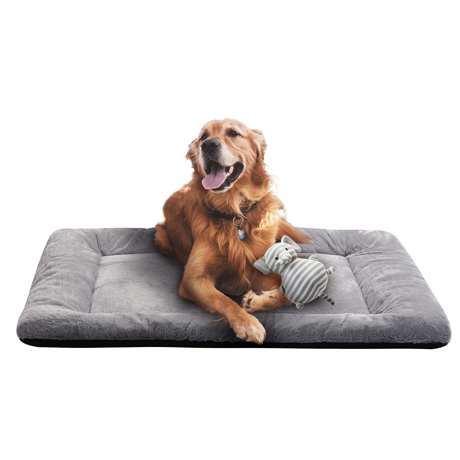 VERZEY dog bed crate pad 42-inch front view with plush fur for cozy sleep