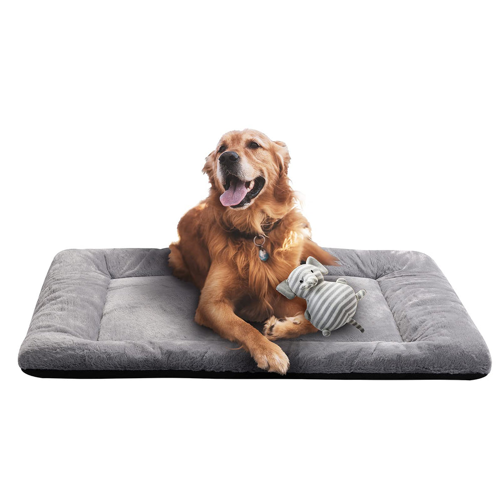 VERZEY dog bed crate pad 42-inch front view with plush fur for cozy sleep