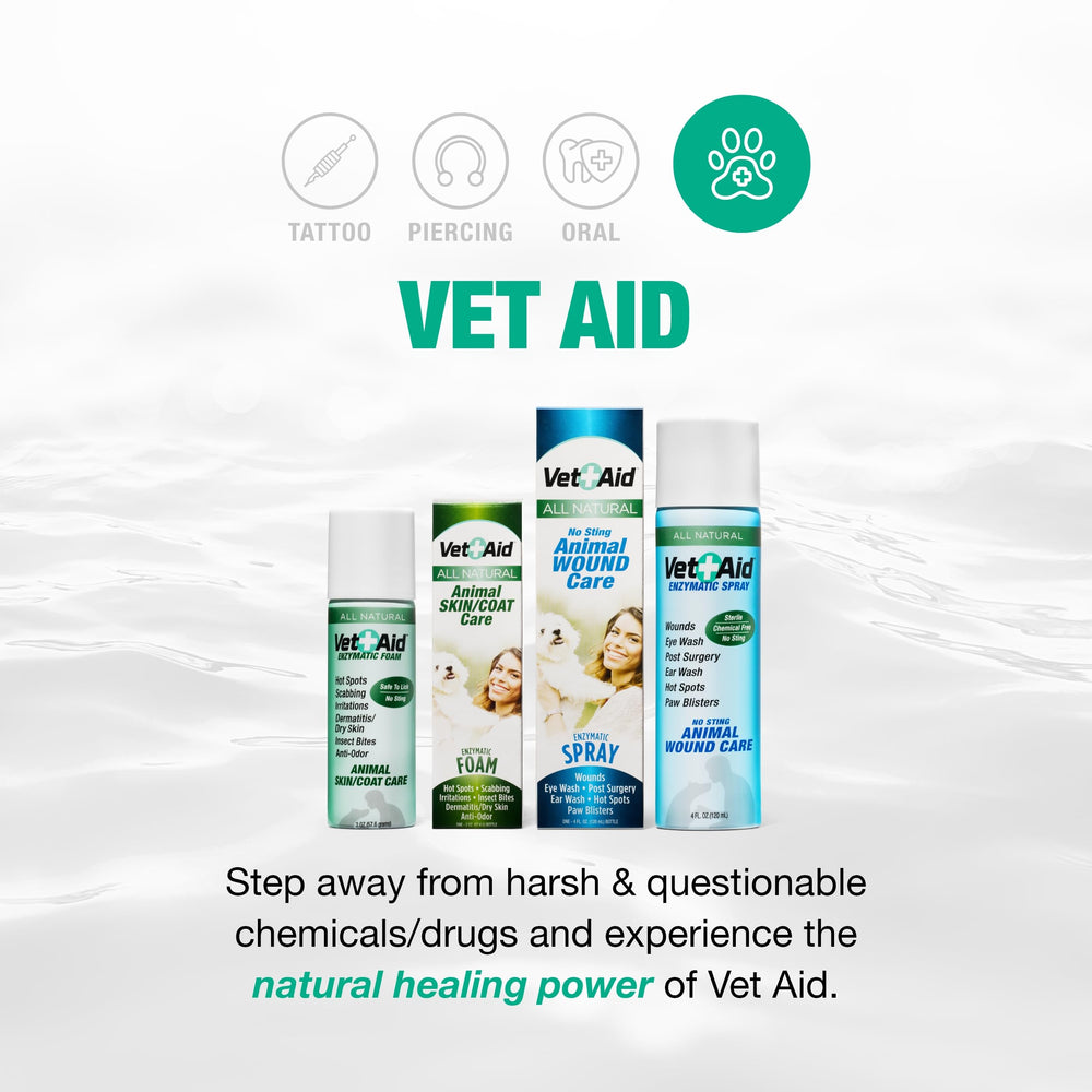 Vet Aid abscess post-op care spray on a wound.