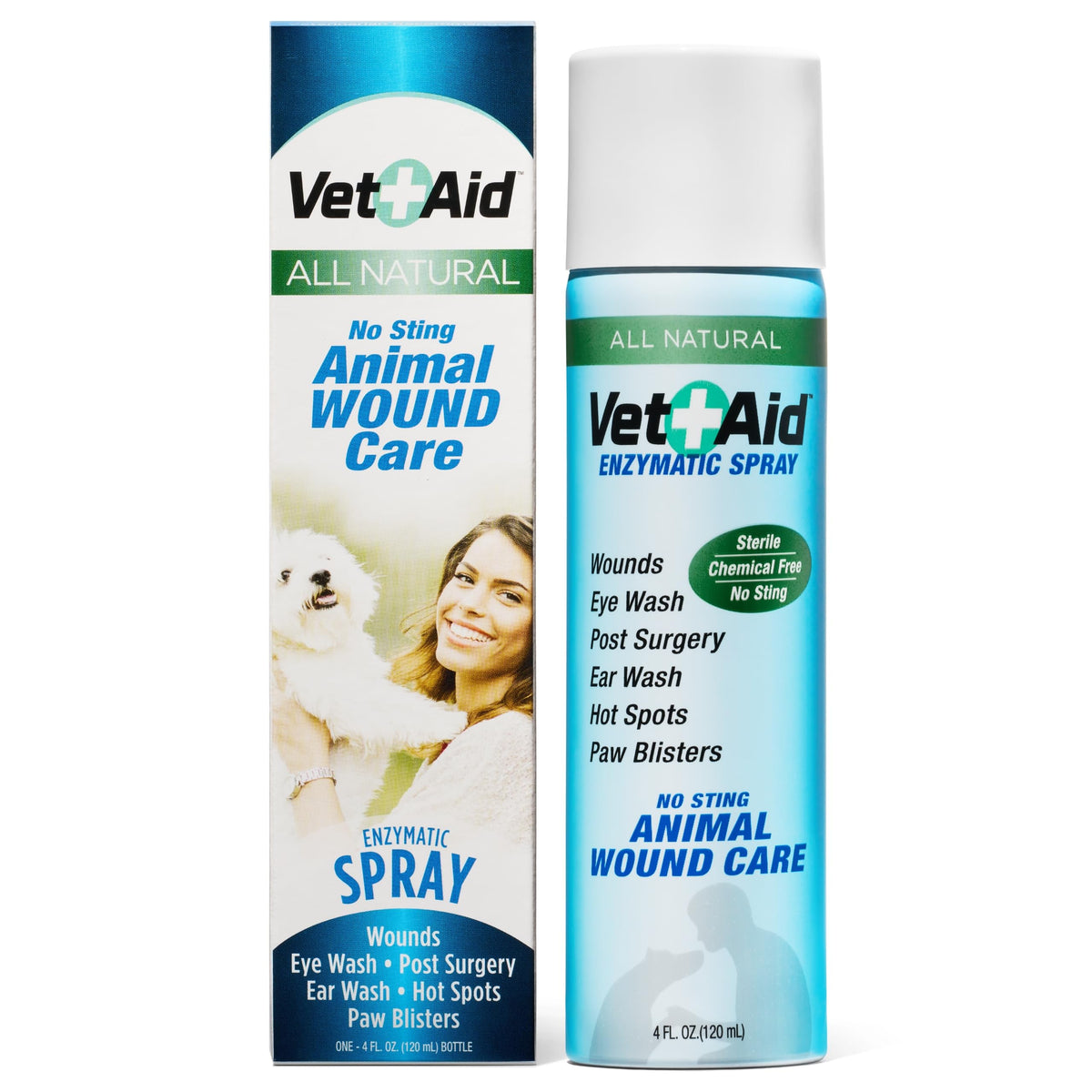 Vet Aid wound care spray bottle for gentle wound cleansing.