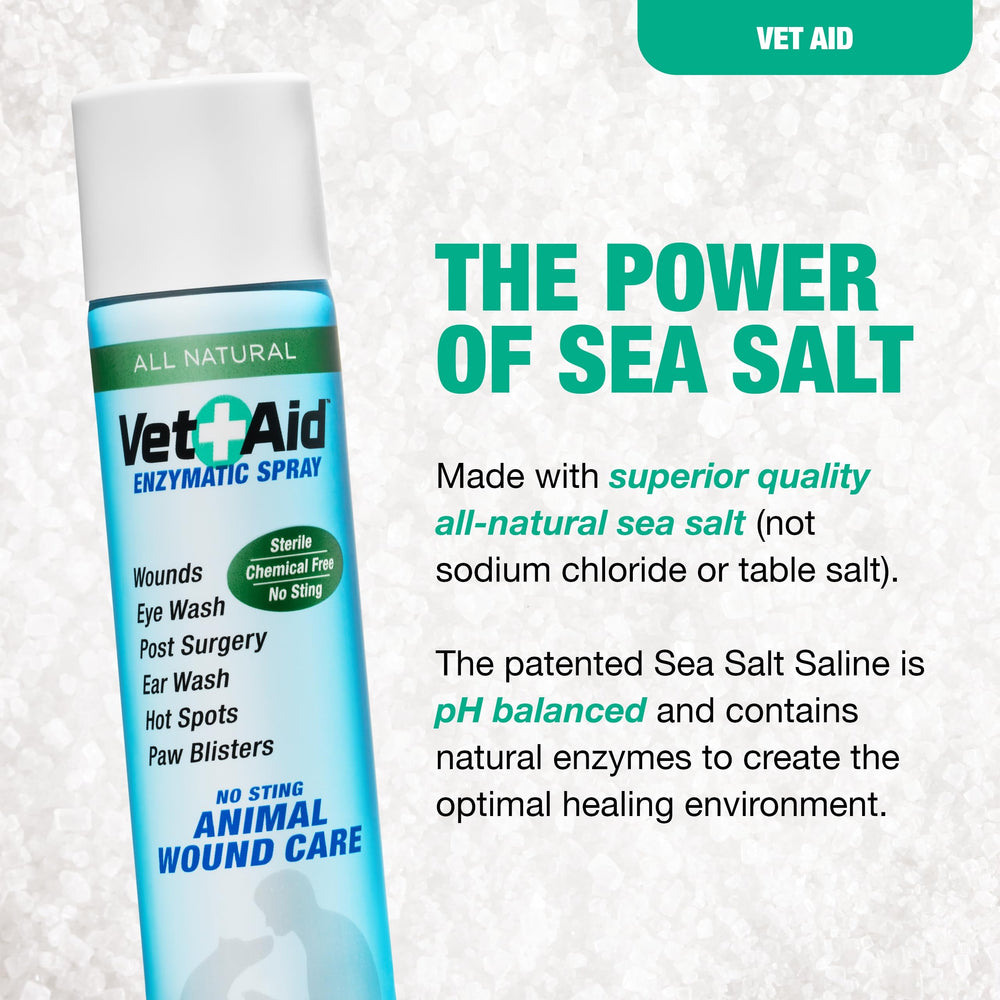 Vet Aid dog paw wound care spray during home treatment.