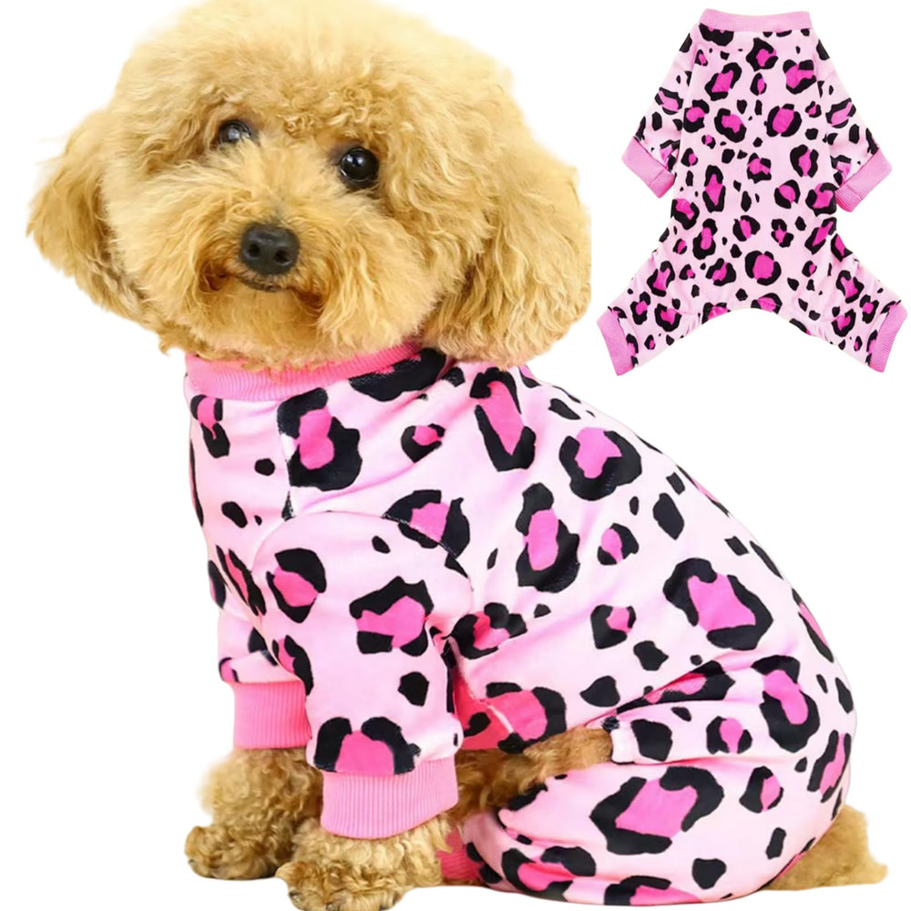 Vet-Approved calming dog pajamas pink small front view for cozy daily wear.