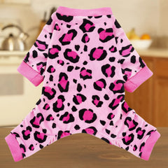 Vet-Approved calming dog pajamas pink small side view with stretchy fabric for easy on/off.