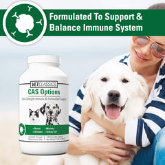 Vet Classics CAS Options immune mushrooms ingredients close-up highlighting natural antioxidant support