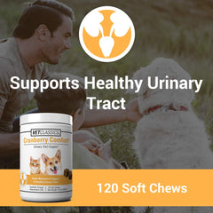 Vet Classics Cranberry Comfort soft chews close-up suggest convenient urinary support.