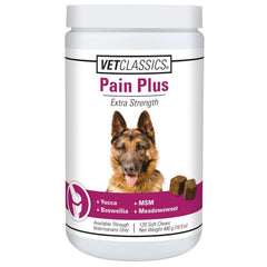 Vet Classics Pain Plus soft chews bottle supports comfortable daily activity for dogs