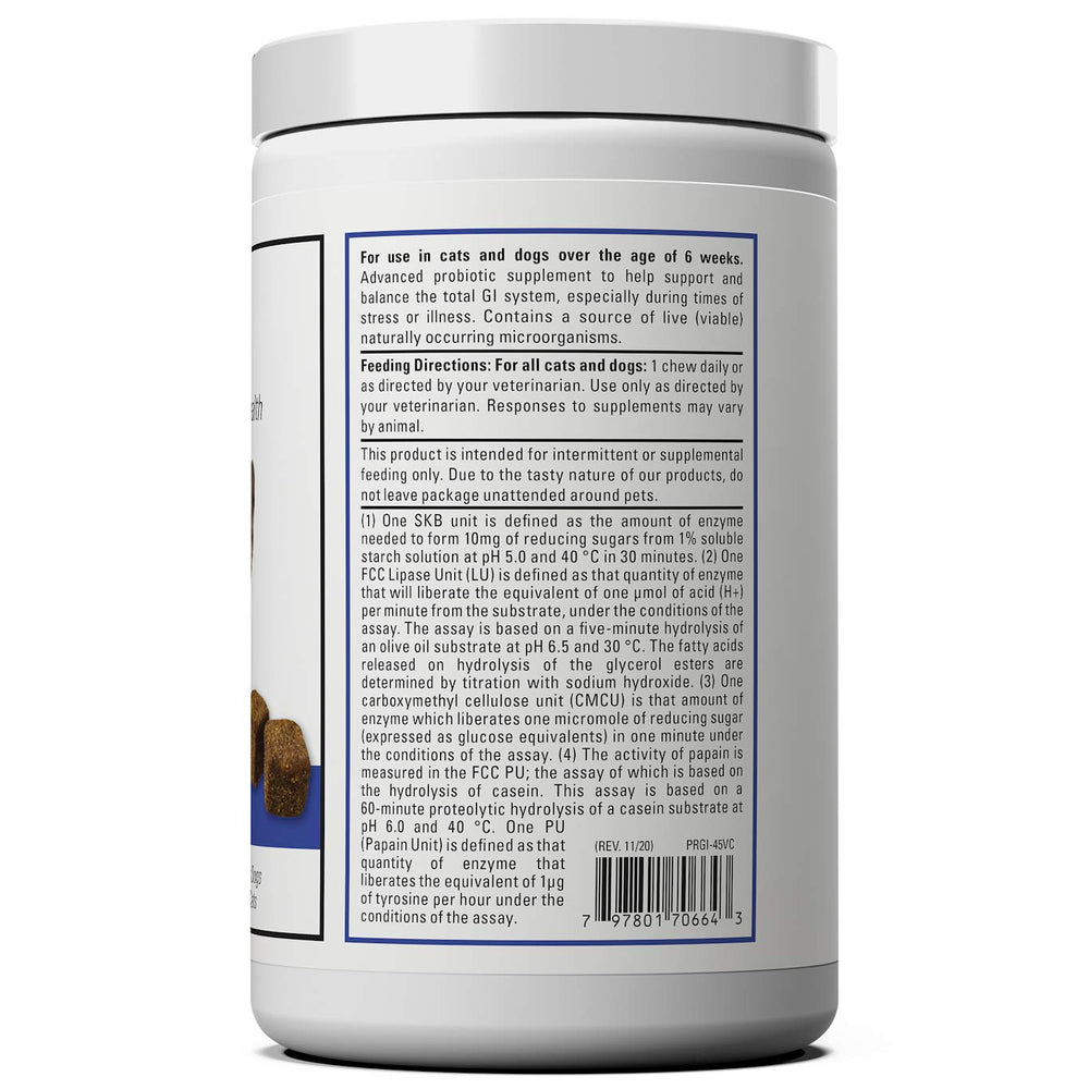 Vet Classics Protegrity bottle closeup highlighting premium GI probiotics for pets.