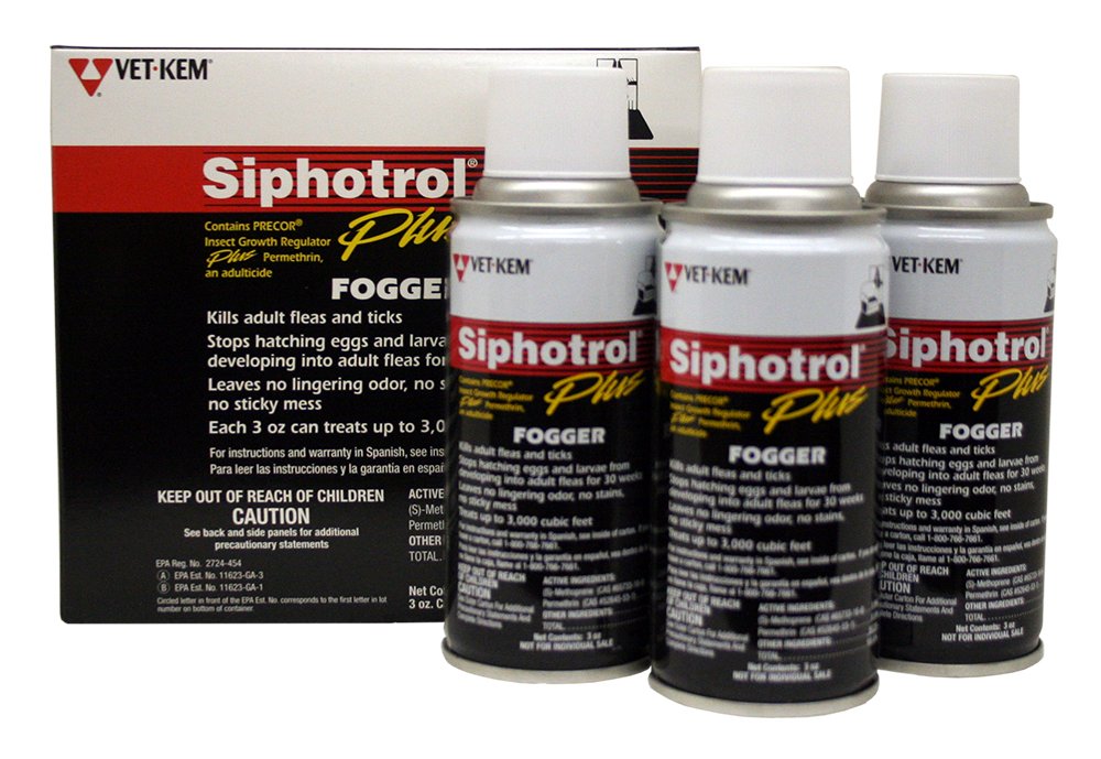 Vet-Kem Siphotrol Plus Fogger 9oz pack for fast flea and tick control in homes