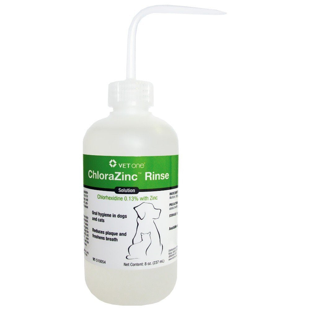 Vet One ChloraZinc rinse bottle pour enables easy application and fresher breath for pets