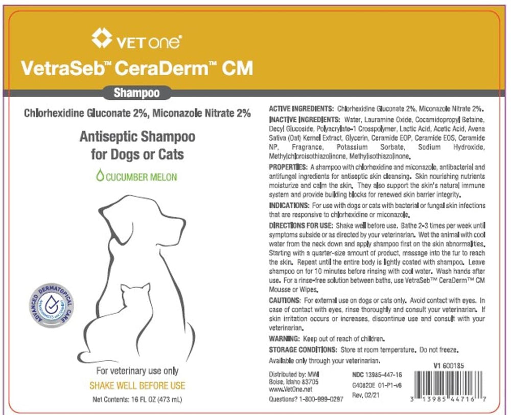 Vet One NDC 13985-447-16 packaging back view ideal for inventory verification.