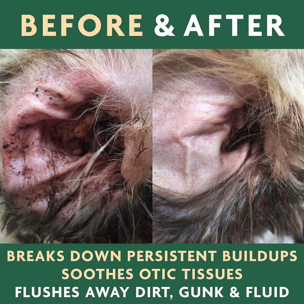 Vet Organics EcoEars dog ear cleaning action supports reducing odor and wax buildup.