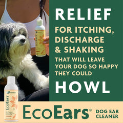 Vet Organics EcoEars ear cleaner application demonstrates gentle massage for soothing pet ears.
