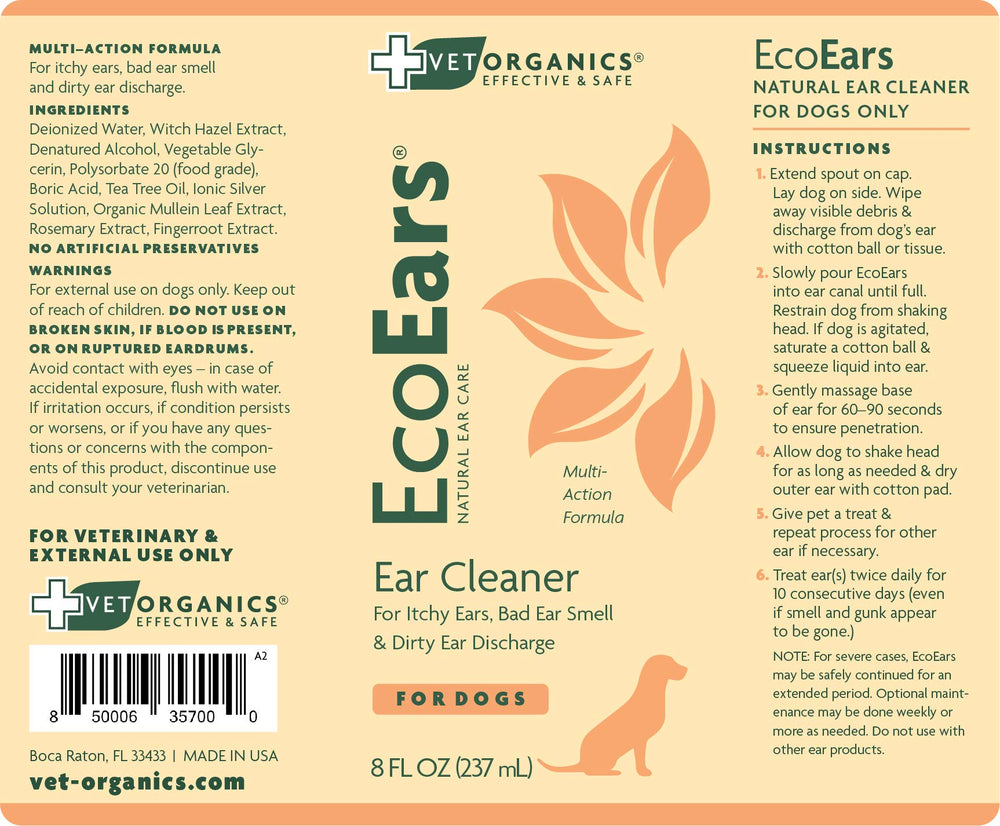 Vet Organics EcoEars after-cleaning ears appear refreshed and clean