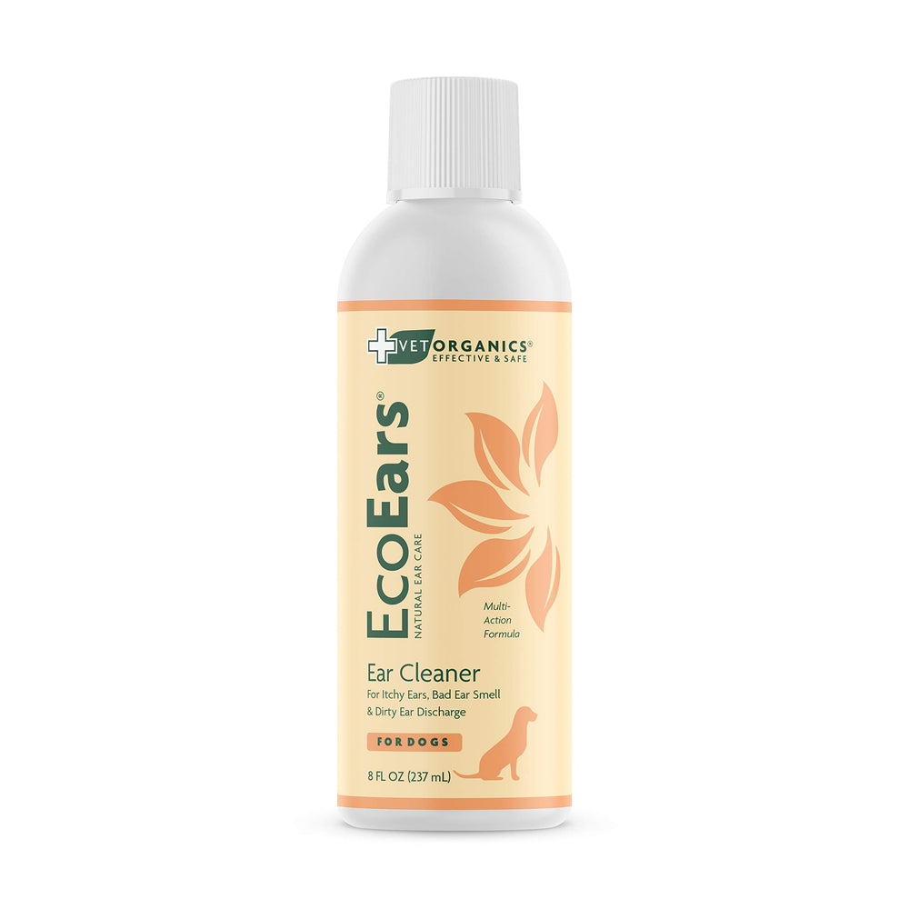 Vet Organics EcoEars bottle pour demonstrates easy dog ear cleansing