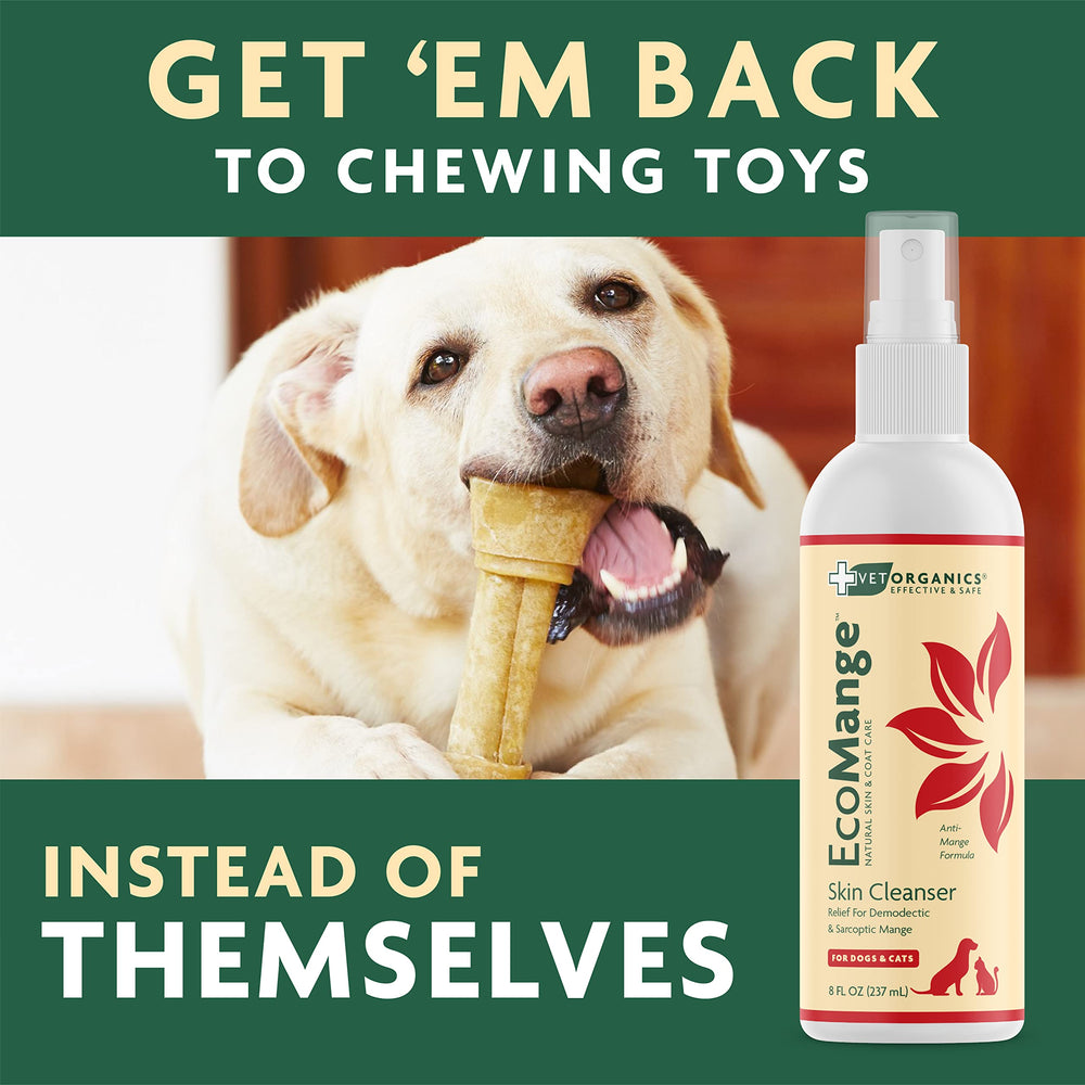 Vet Organics EcoMange safe-for-skin formula supports sensitive pets during use.