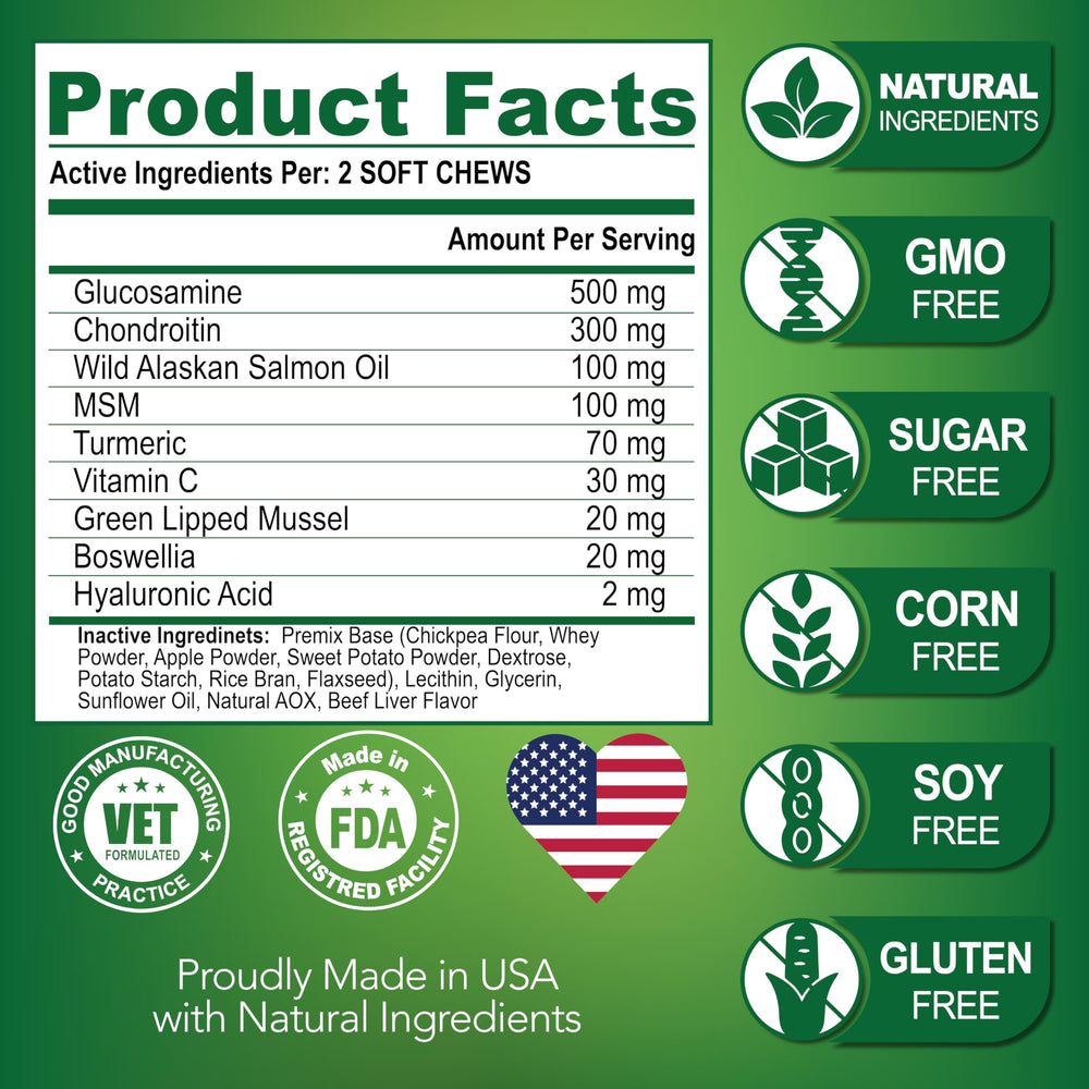 Vet Promise Advanced Glucosamine for Dogs USA-made label emphasizing quality you can trust.