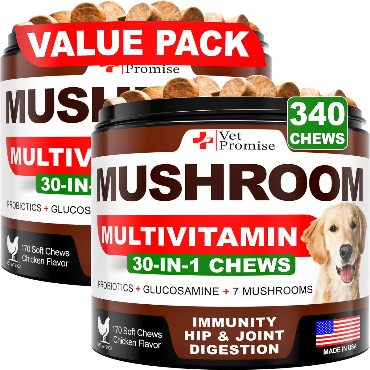 Vet Promise Mushroom for Dogs image featuring Turkey Tail, immune-support chews for daily wellness