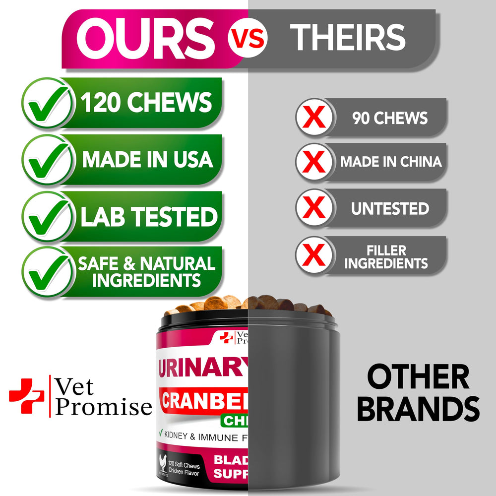 Vet Promise dog urinary health packaging highlights cranberry blend and daily support