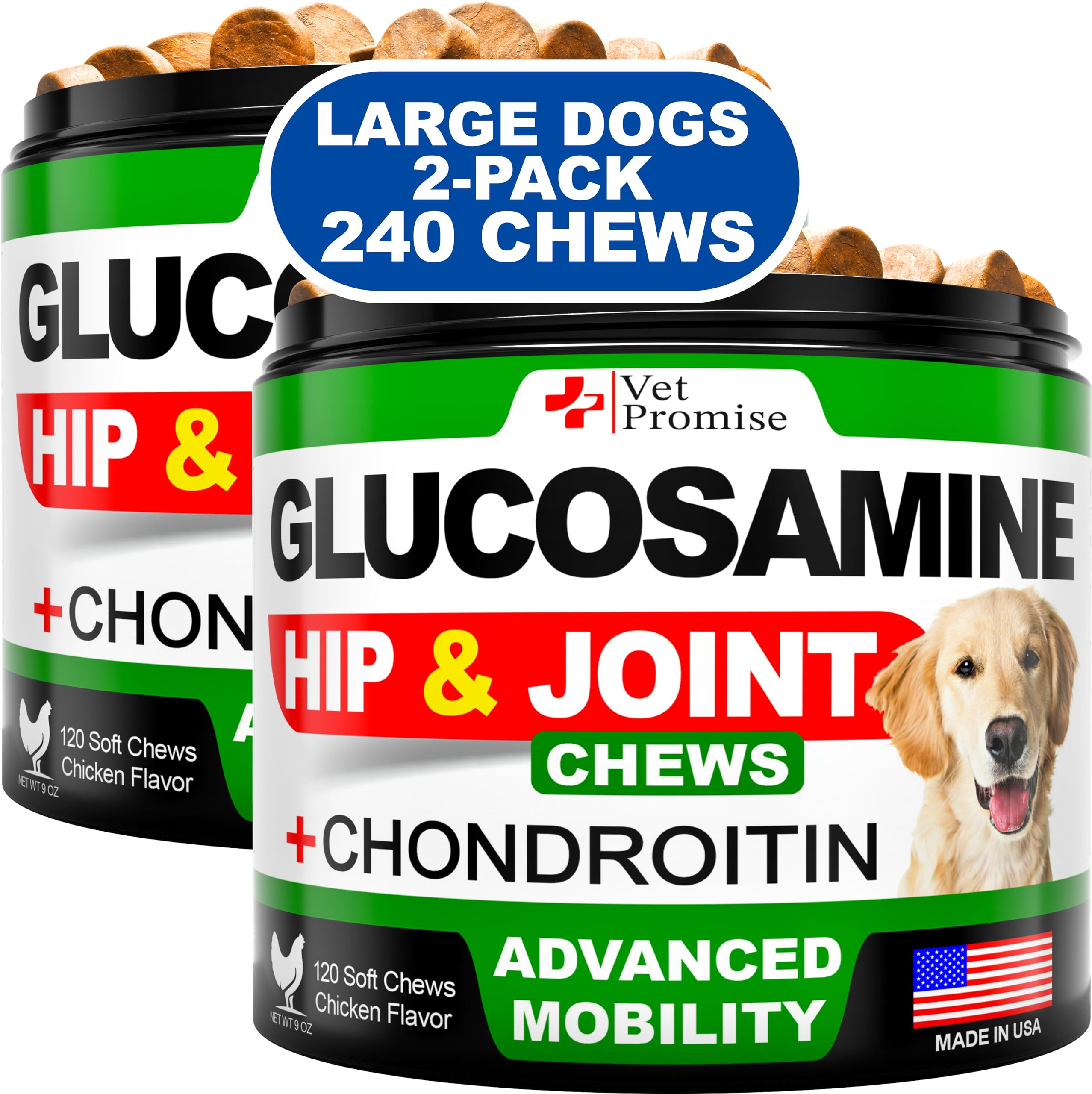 Vet Promise glucosamine for dogs bottle of chews supports joint mobility