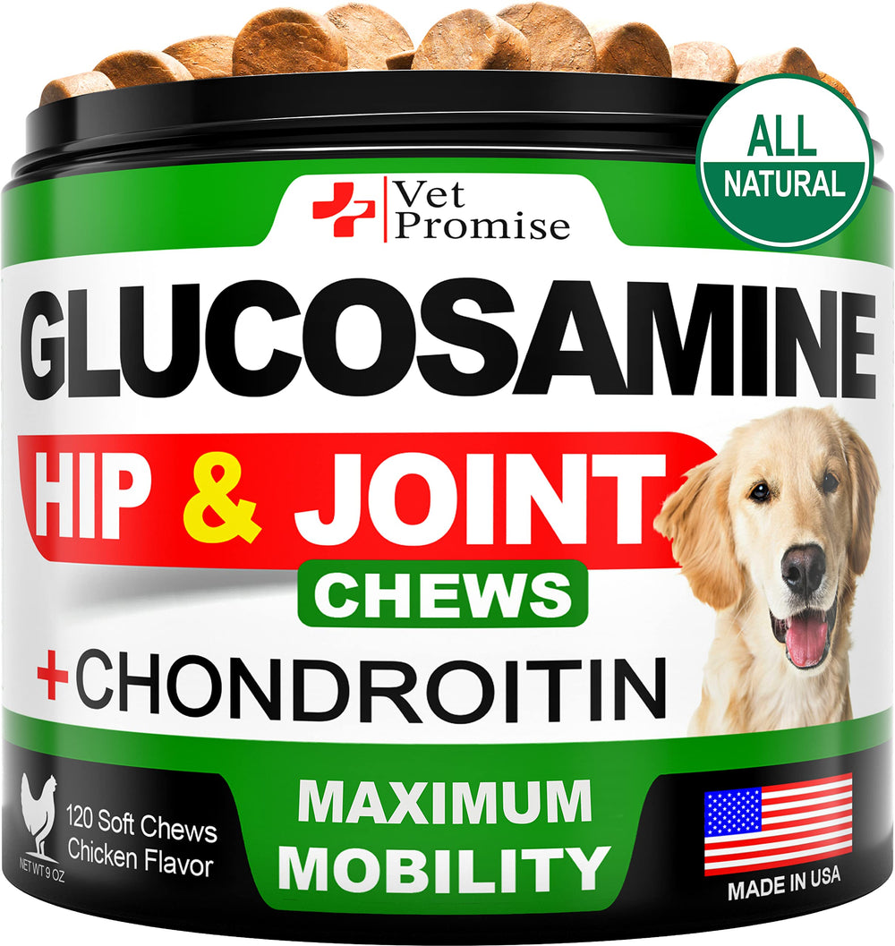 Vet Promise Glucosamine for Dogs bottle showing joint support text