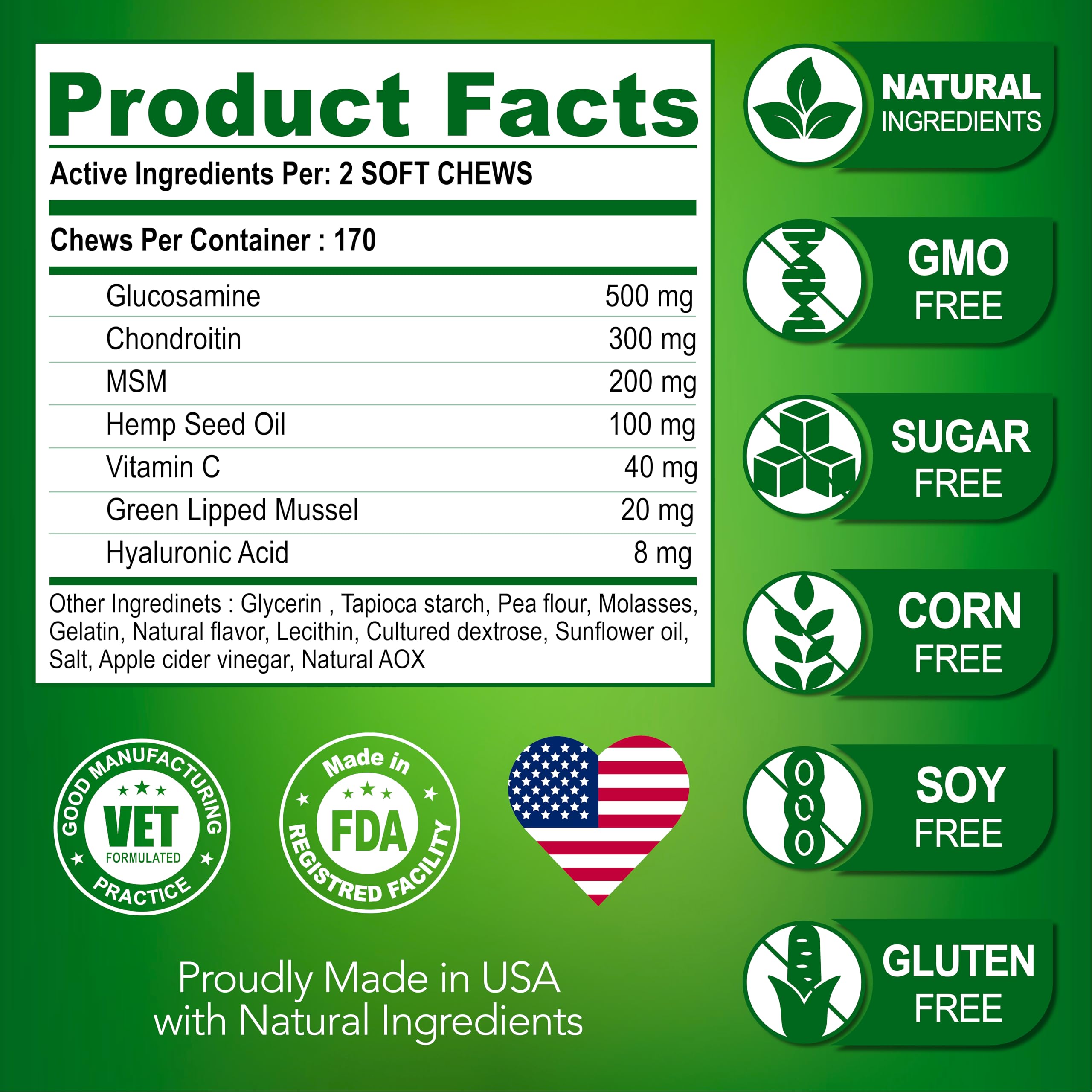 Vet Promise glucosamine dogs chondroitin MSM ingredients for joint function
