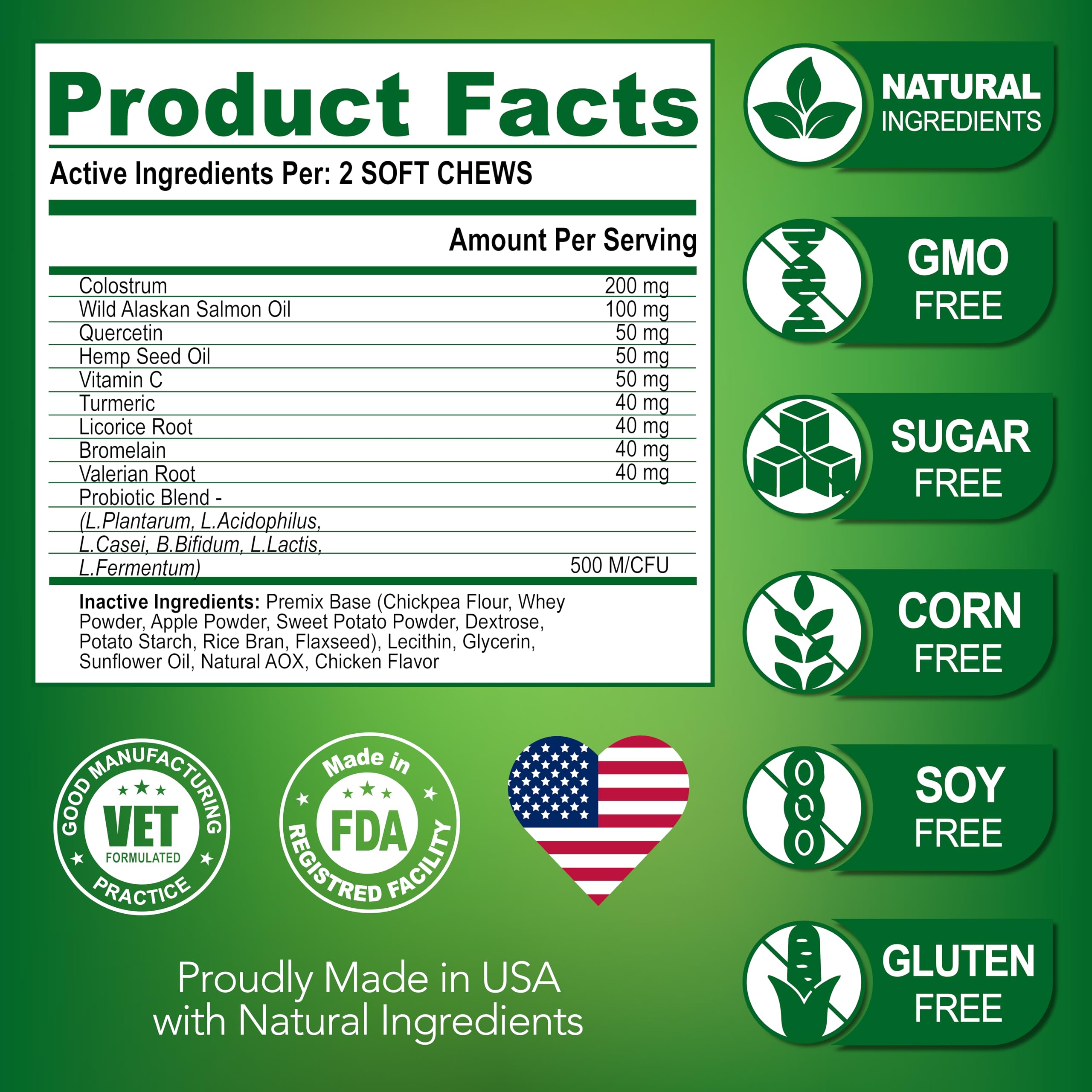 Vet Promise ingredient list bottle shows sugar- and preservative-free formula.