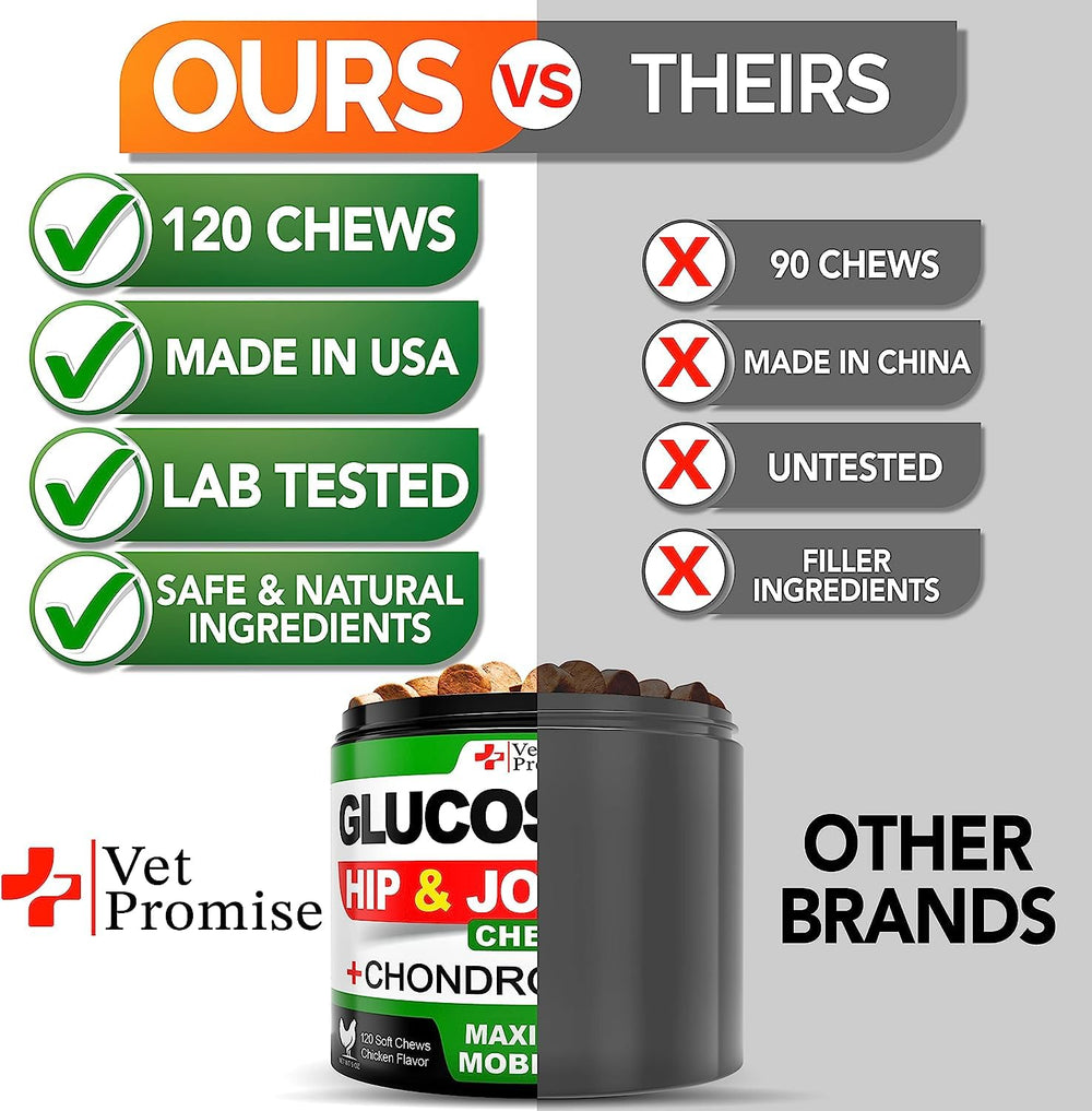 Vet Promise ingredients hemp oil and MSM label highlighting natural joint-support components