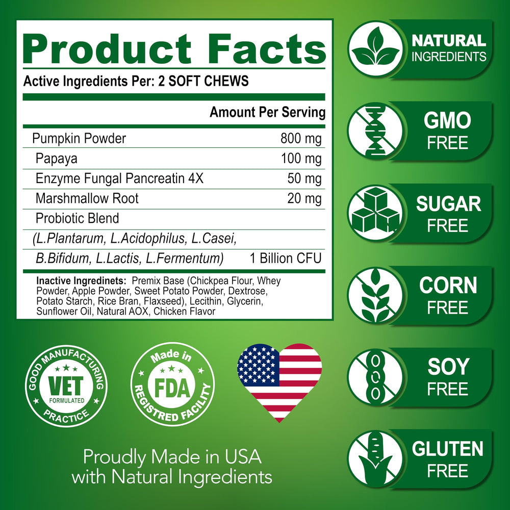 Vet Promise ingredients chart closeup highlights prebiotics and yeast balance benefits.