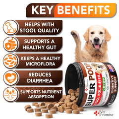 Vet Promise Super Poop Probiotics dog chews close-up — promotes balanced stool.