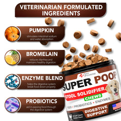 Vet Promise Super Poop Probiotics ingredients label — natural, non-GMO formulation.