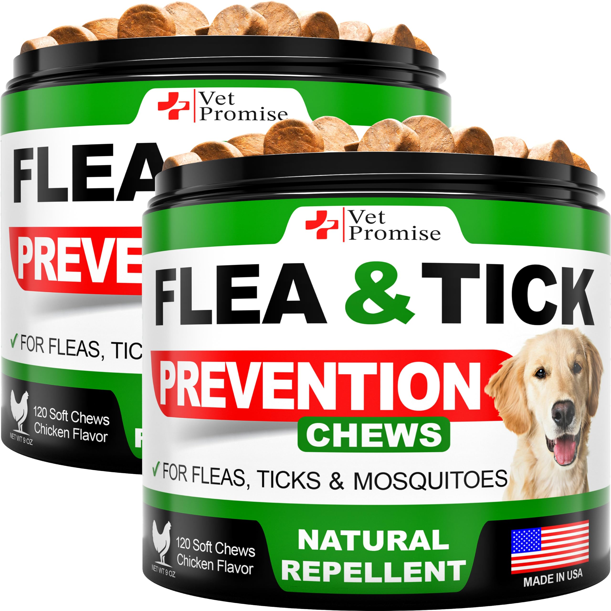Vet Promise two-pack box of all-natural flea and tick chews for dogs for daily prevention