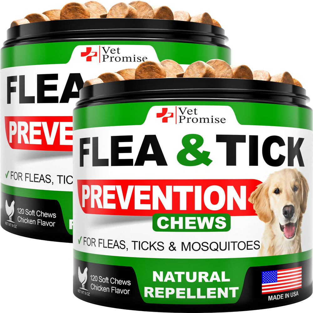 Vet Promise two-pack box of all-natural flea and tick chews for dogs for daily prevention