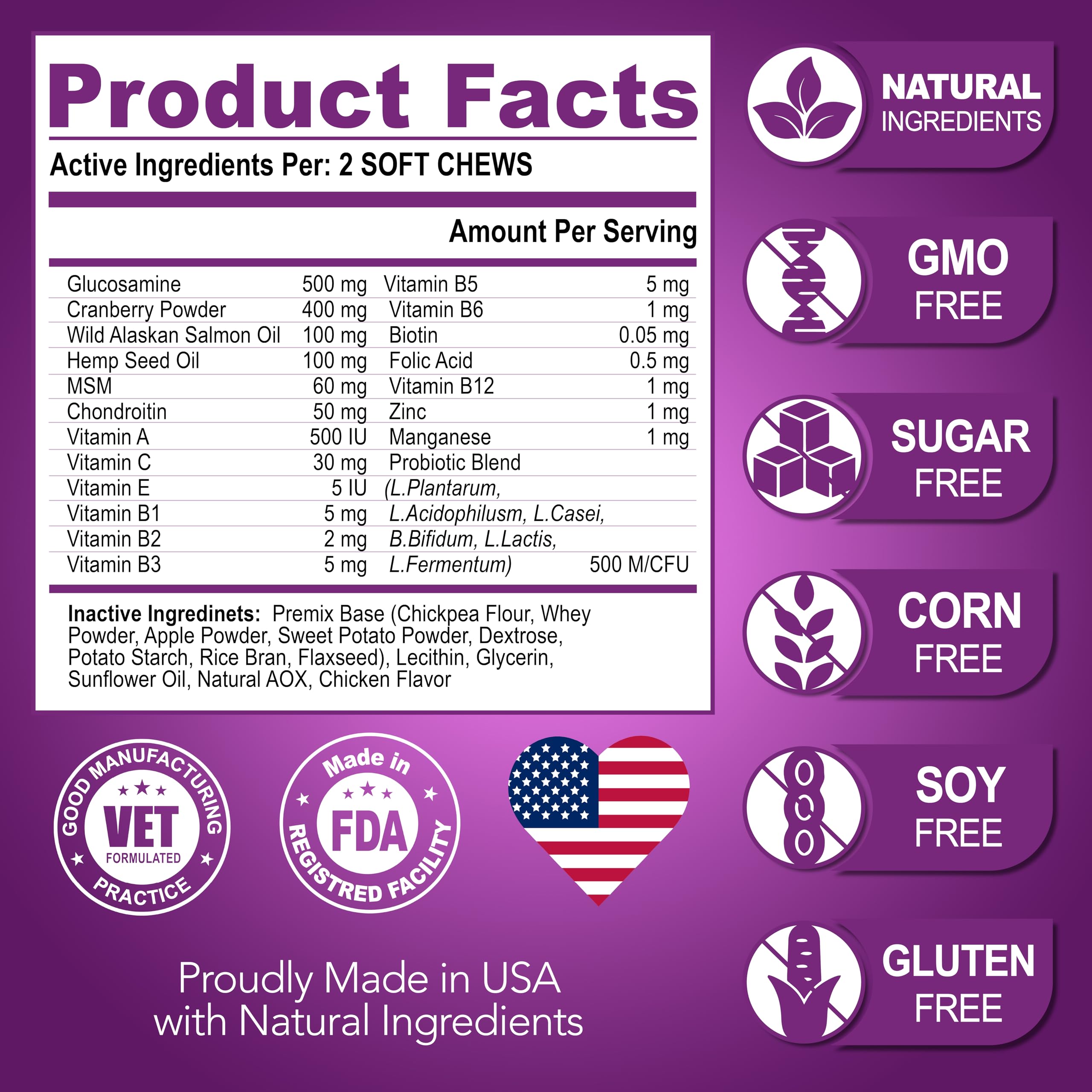 Vet Promise USA-made packaging badge on dog vitamins.