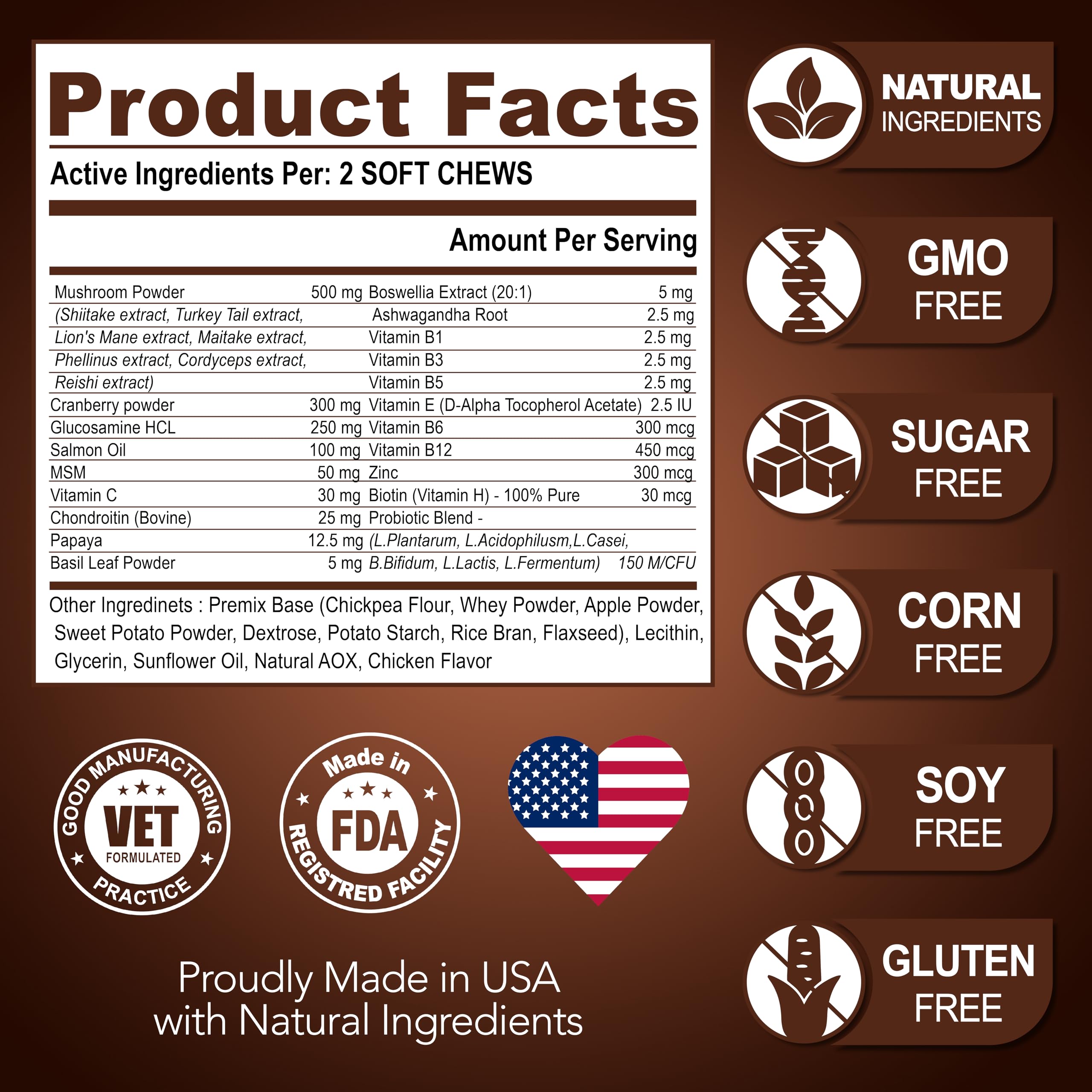 Vet Promise USA-made packaging reassures natural ingredients and trusted quality for dogs.